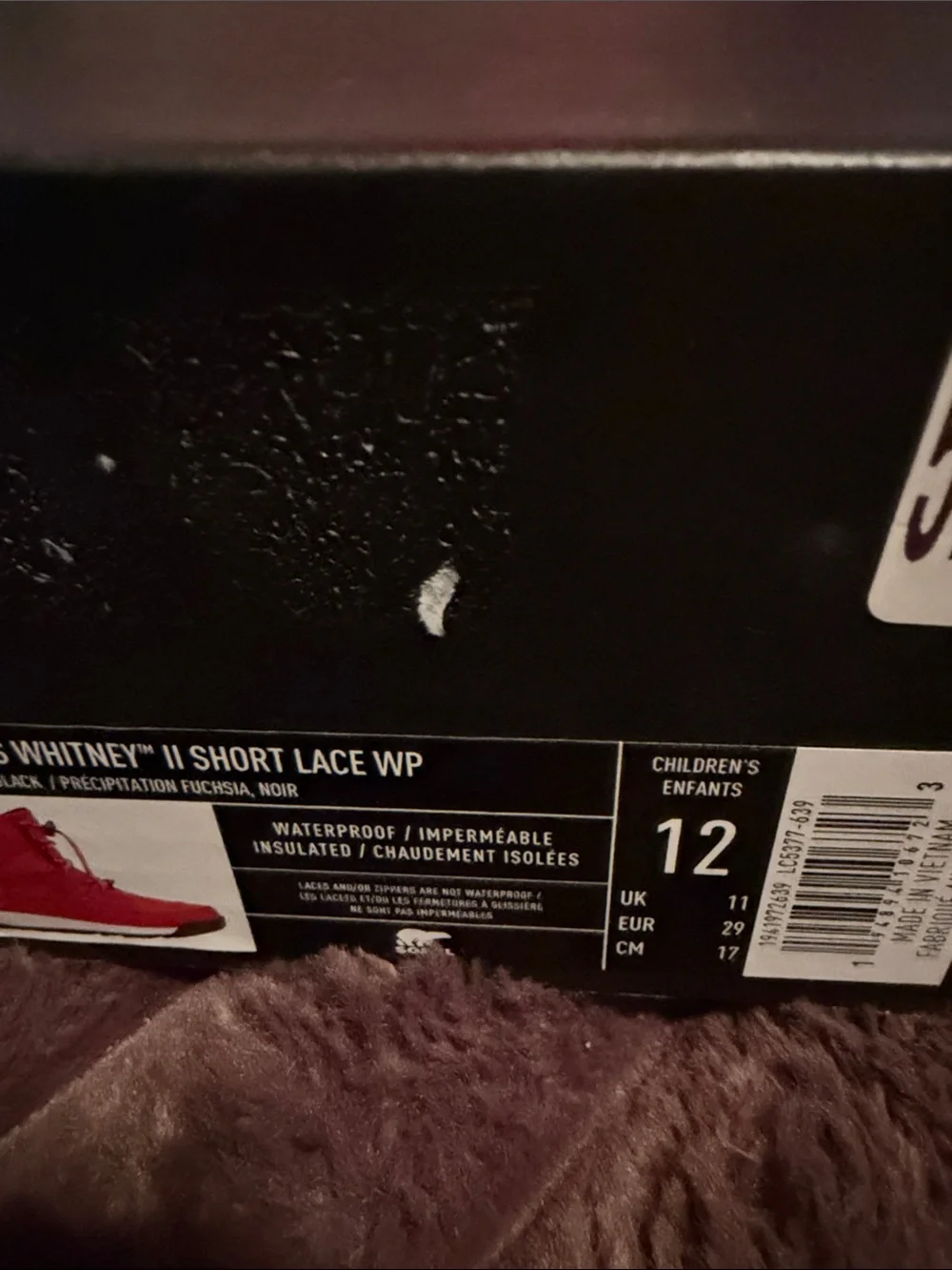 SOREL Red Lace-Up Winter Boot Sorel fuchsia/red ‘Whitney II’ unisex kids 12